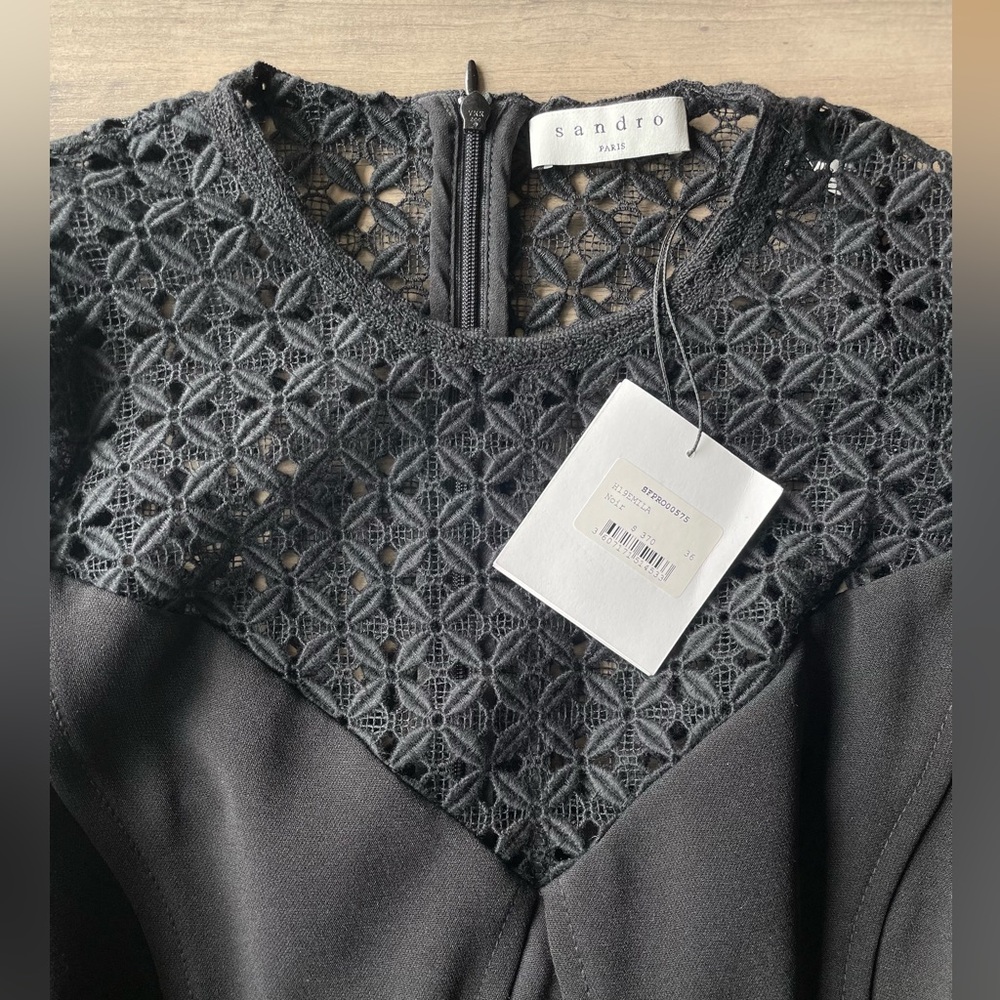 Sandro Black Long Sleeve Lace Dress - Picture 3 of 3